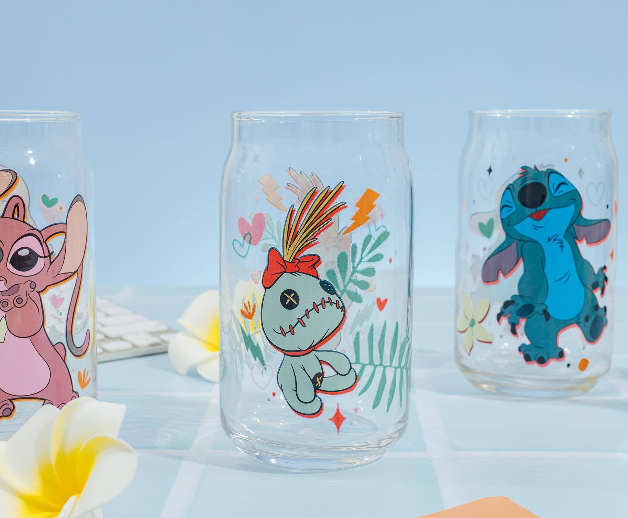 Alt View 4. Silver Buffalo - Disney Lilo & Stitch Characters 4-Piece Glass Can Set | Each Holds 16 Ounces - Multi-Colored.