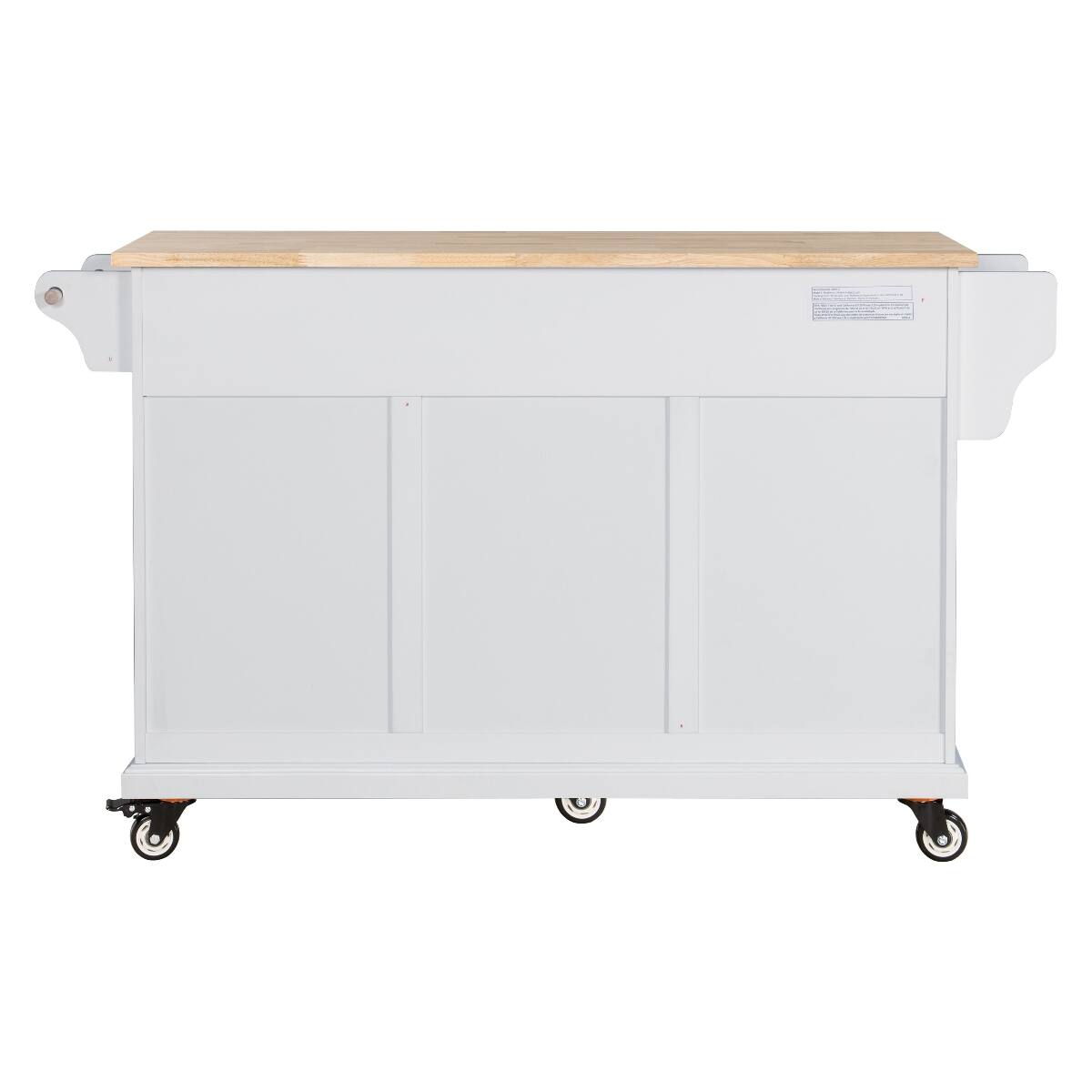 Back. Loheer - Loheer White Kitchen Island with Wheels Rubberwood Countertop Kitchen Cart - White.