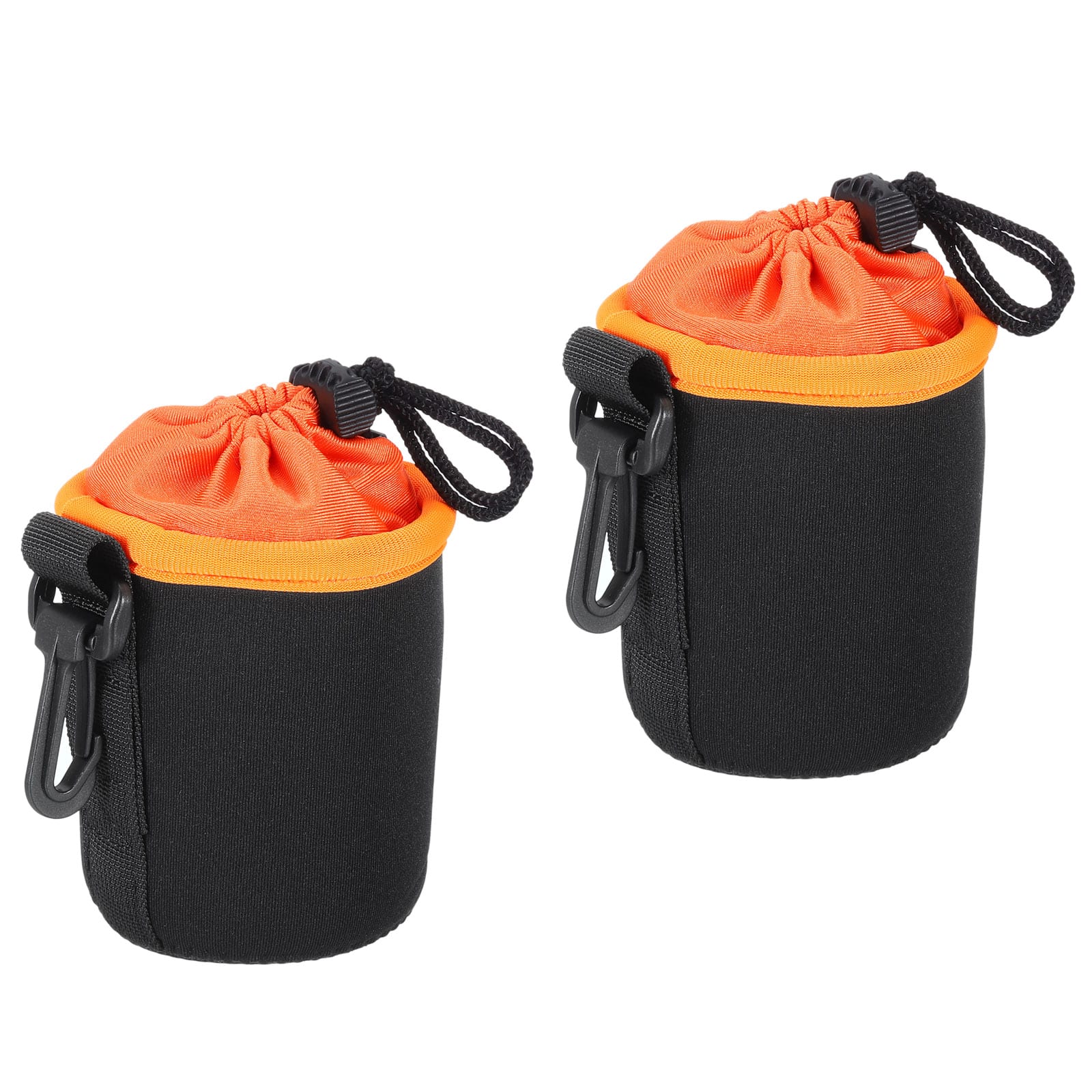 Unique Bargains - Camera Lens Bag, 2pcs 3"x3.9" Cylindrical Drawstring Pouch with Neoprene for DSLR Lens, Water Coffee Cups - Black Orange