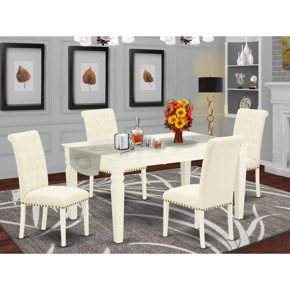 Left. East West Furniture - Dining Room Set Linen White - Brown.