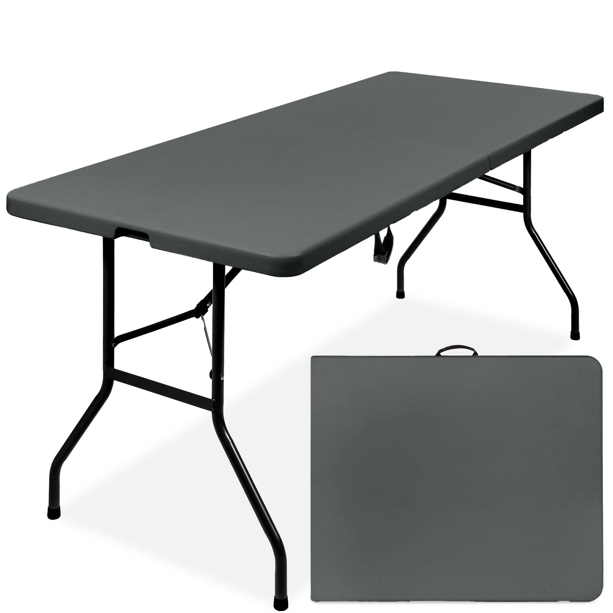 Front. Best Choice Products - Best Choice Products 6ft Plastic Folding Table, Indoor Outdoor Heavy Duty Portable w/ Handle, Lock - Dark Gray - Dark Gray.