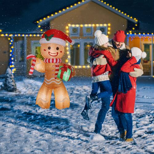 Alt View 8. Winado - 8FT Christmas Inflatable Gingerbread Man Holding Gift with Lights Blow Up for Indoor Outdoor Holiday Party Decoration - Orange.
