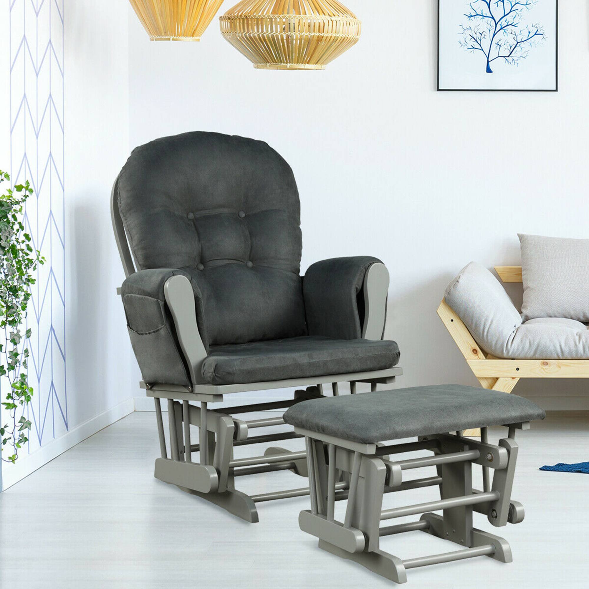 Alt View 3. Gymax - Gymax Glider and Ottoman Cushion Set Wood Baby Nursery Rocking Chair Dark Grey - Dark Grey.