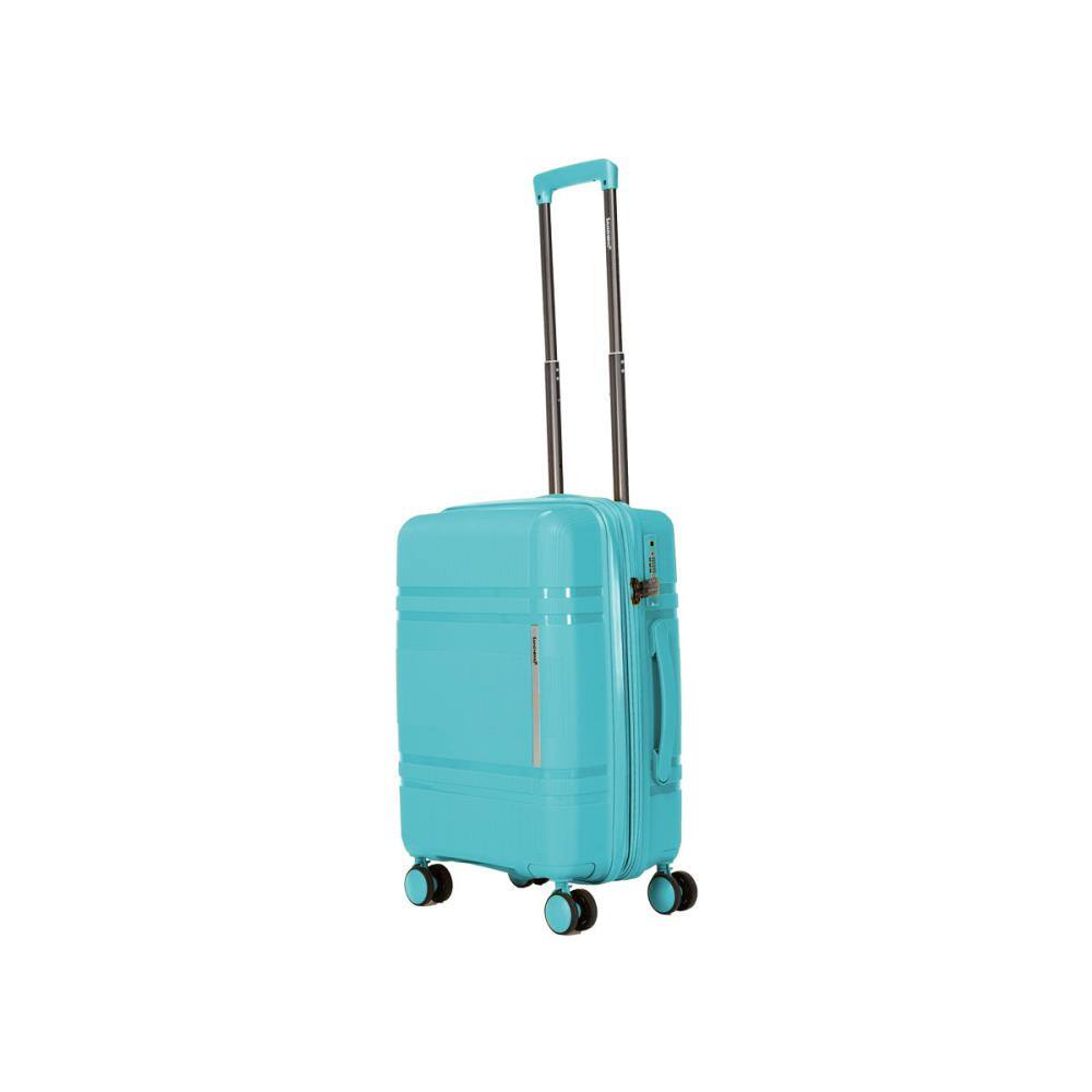 Left. BreeBe - 6-Piece Expandable Hard Shell Luggage Set with Rotating Wheels, Lightweight Carry-On Suitcases, Unisex with Lock - Light Blue.