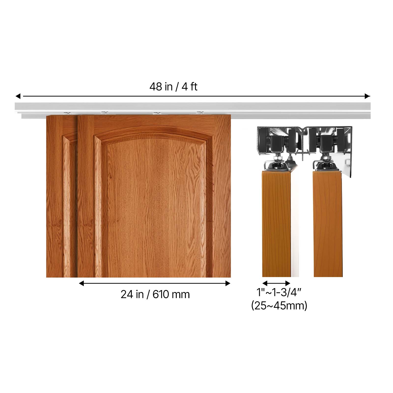 48 in / 4 ft  
24 in / 610 mm  
1"~1-3/4" (25~45mm)