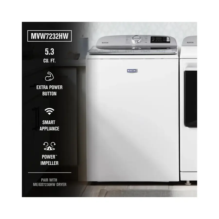 MVW7232HW 5.3 CU. FT. MAYTAG EXTRA POWER BUTTON SMART APPLIANCE POWER IMPELLER PAIR WITH ME/GD7230HW DRYER