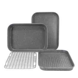 Oster - Greystone 4 Piece Nonstick Carbon Steel Toaster Oven Bakeware Set in Speckled Grey - Speckled Gray