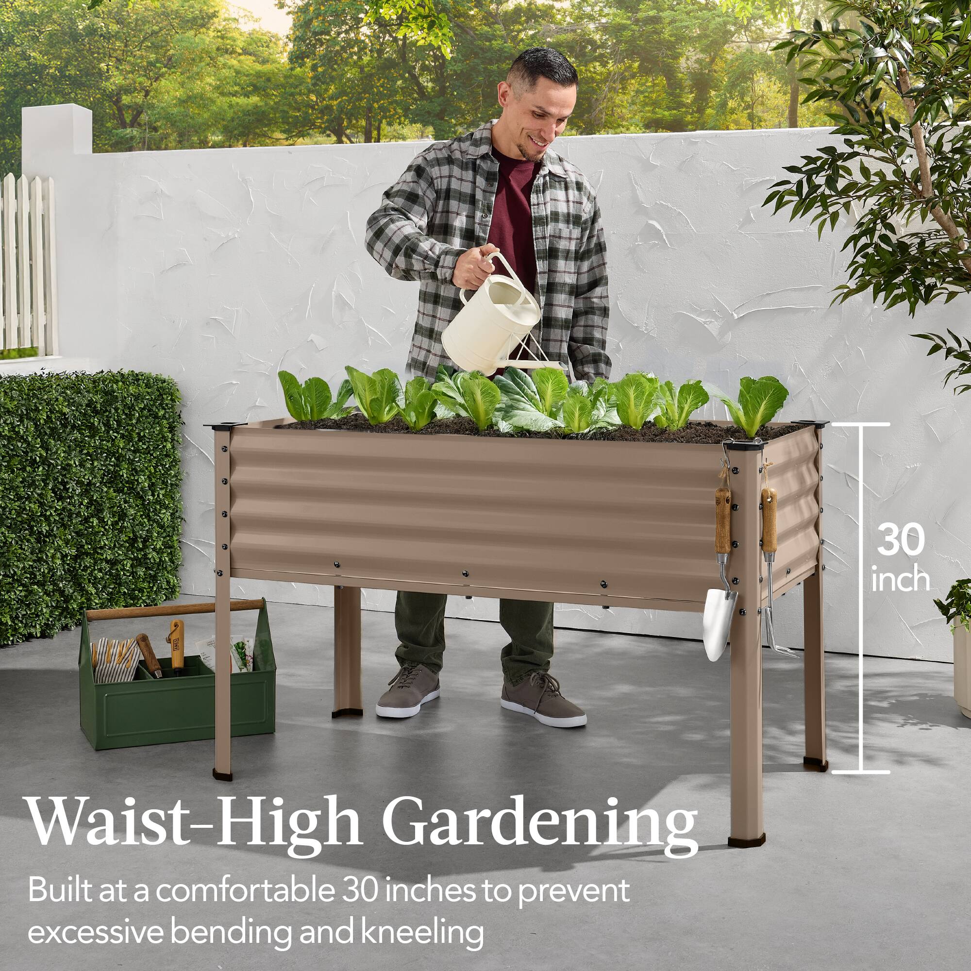 Waist-High Gardening

Built at a comfortable 30 inches to prevent excessive bending and kneeling