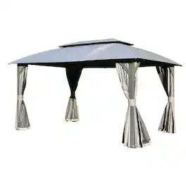 Boyel Living - Outdoor Double Roof Gazebo with Curtains and Mosquito Netting Heavy Duty Metal Frame - Gray