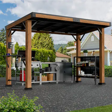 Front. Modern Shade Outdoor Living Spaces - Modern Shade Woodberry Grill Gazebo 6' X 12', Cedar Wood Gazebo with Dual bar Tops & Shelves - Brown.