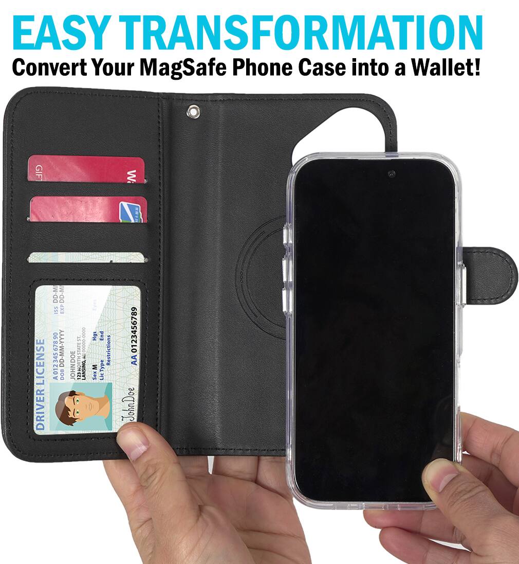 EASY TRANSFORMATION  
Convert Your MagSafe Phone Case into a Wallet!  

GIF  
W: NNIN  
DRIVERLICENSE  
DD-MM  
ISS EXP 90  
ST. 678  
DD-MM-YYYY  
STATE 345  
23NORTH STATE A012345  
DO JOHN DOE  
LANSING.A  
1  
Hgs End Restrictions  
M SexM LicType Lic  
0123456789  
AA John Doe