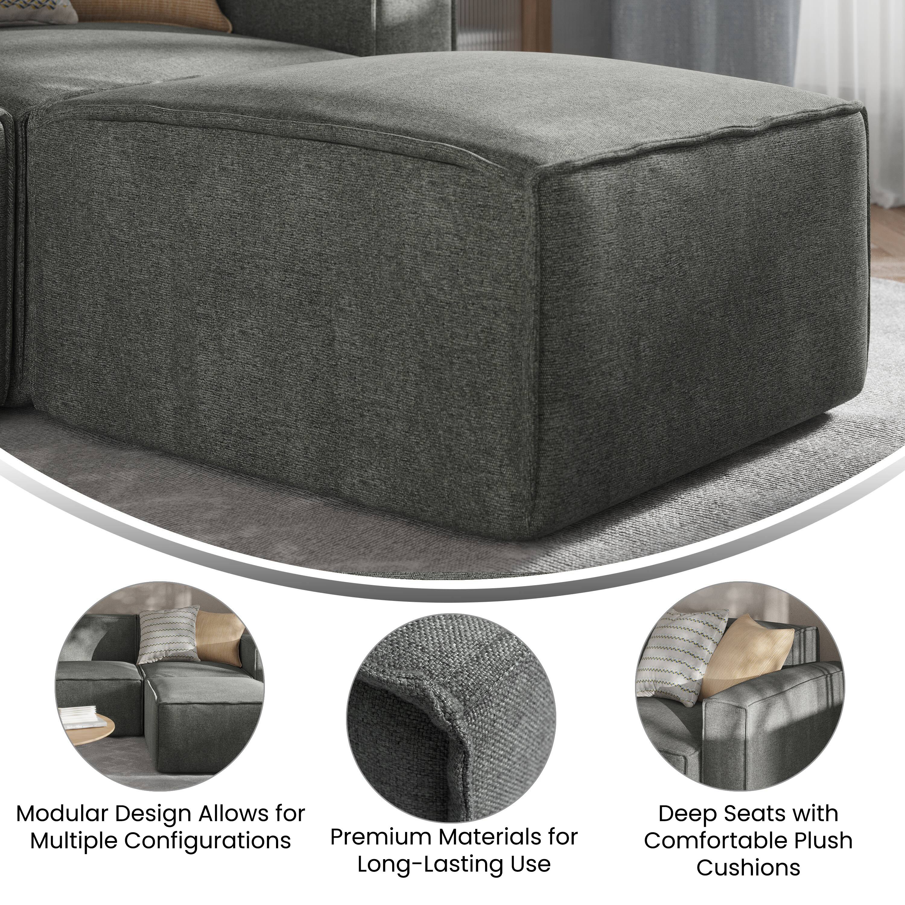 Modular Design Allows for Multiple Configurations  
Premium Materials for Long-Lasting Use  
Deep Seats with Comfortable Plush Cushions