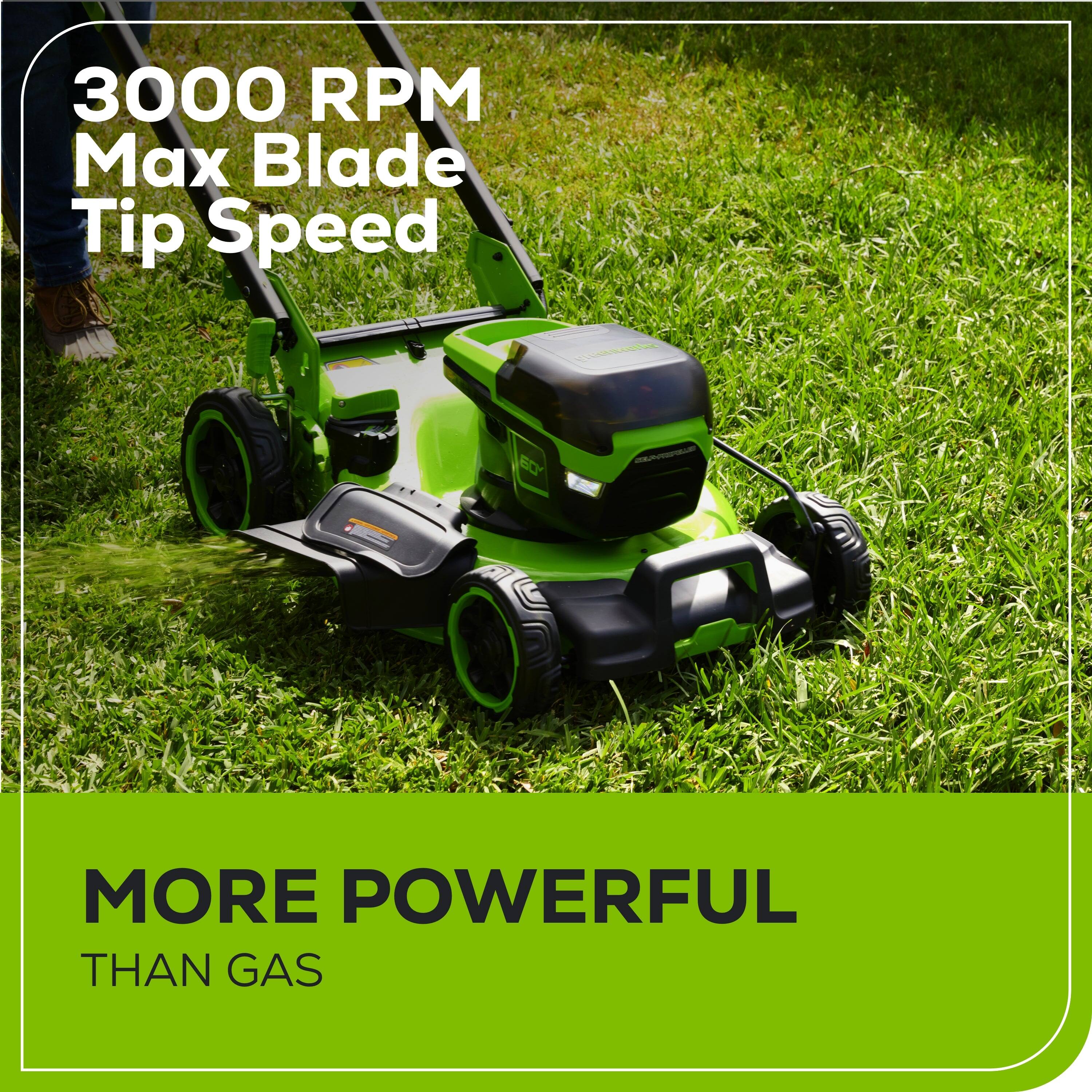 3000 RPM Max Blade Tip Speed  
MORE POWERFUL THAN GAS