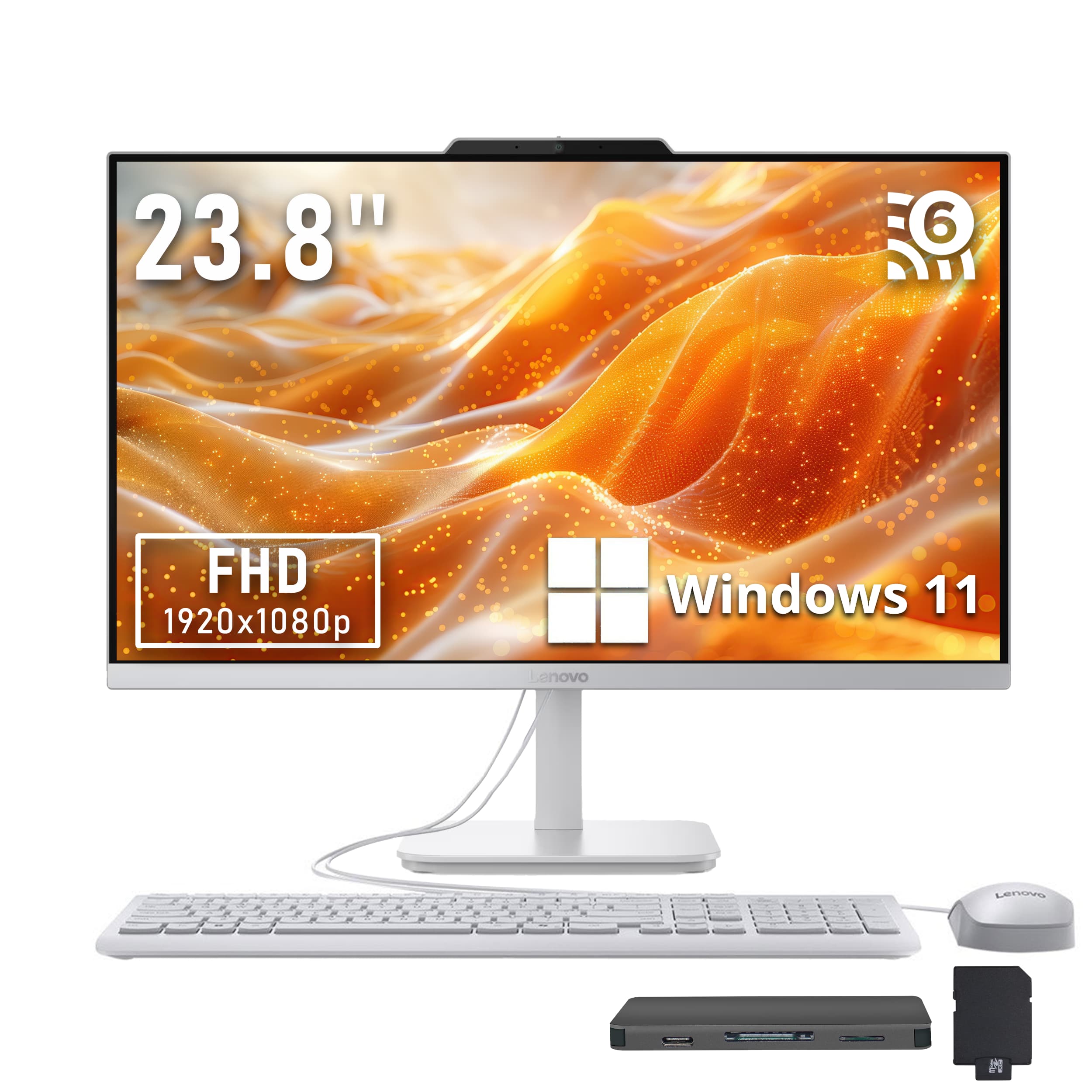 Lenovo - 23.8" FHD All-in-One Desktop,Intel N100,16GB RAM,512GB SSD+1TB Docking Station,Intel UHD Graphics,Win 11 - Gray