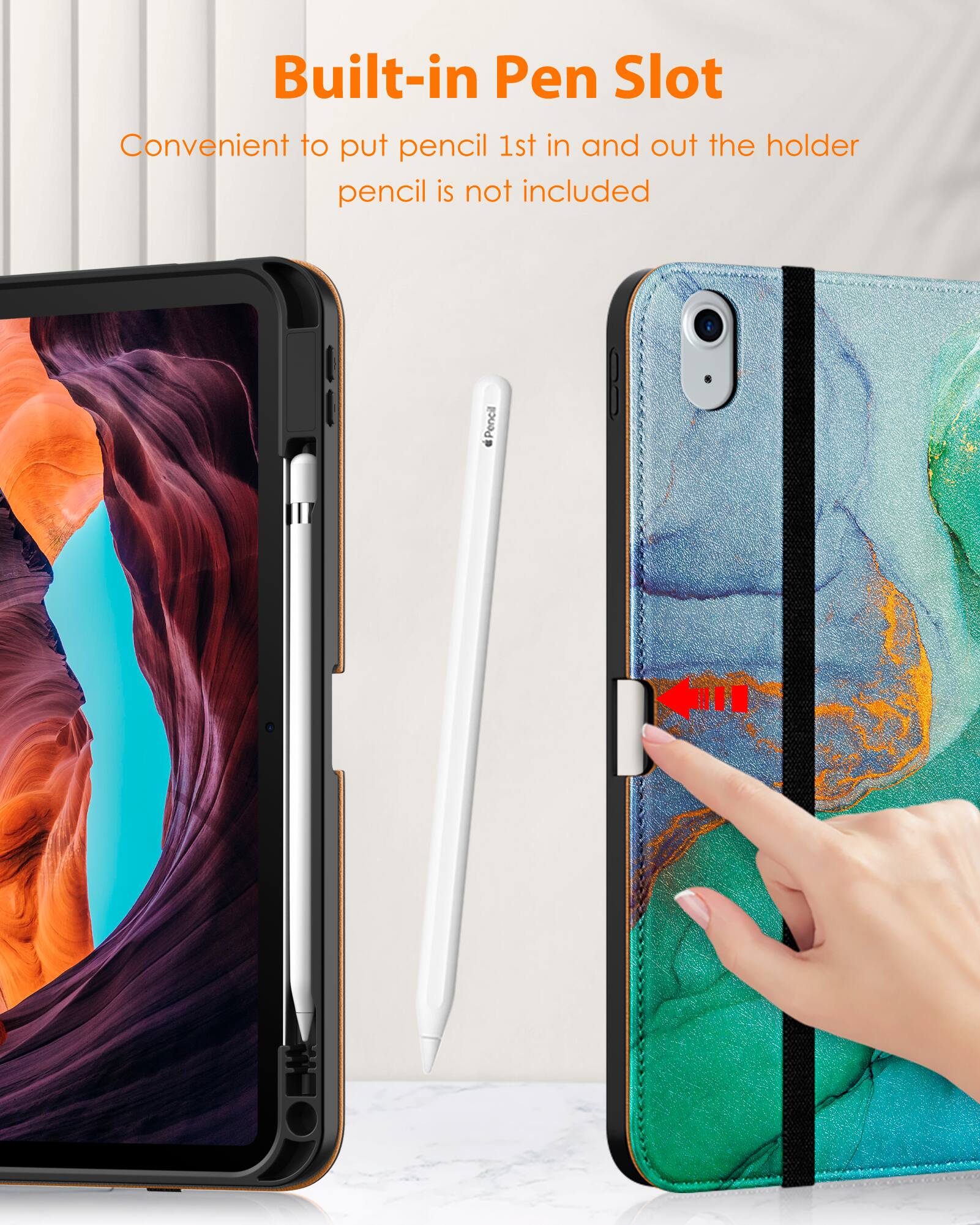 Built-in Pen Slot  
Convenient to put pencil 1st in and out the holder  
pencil is not included