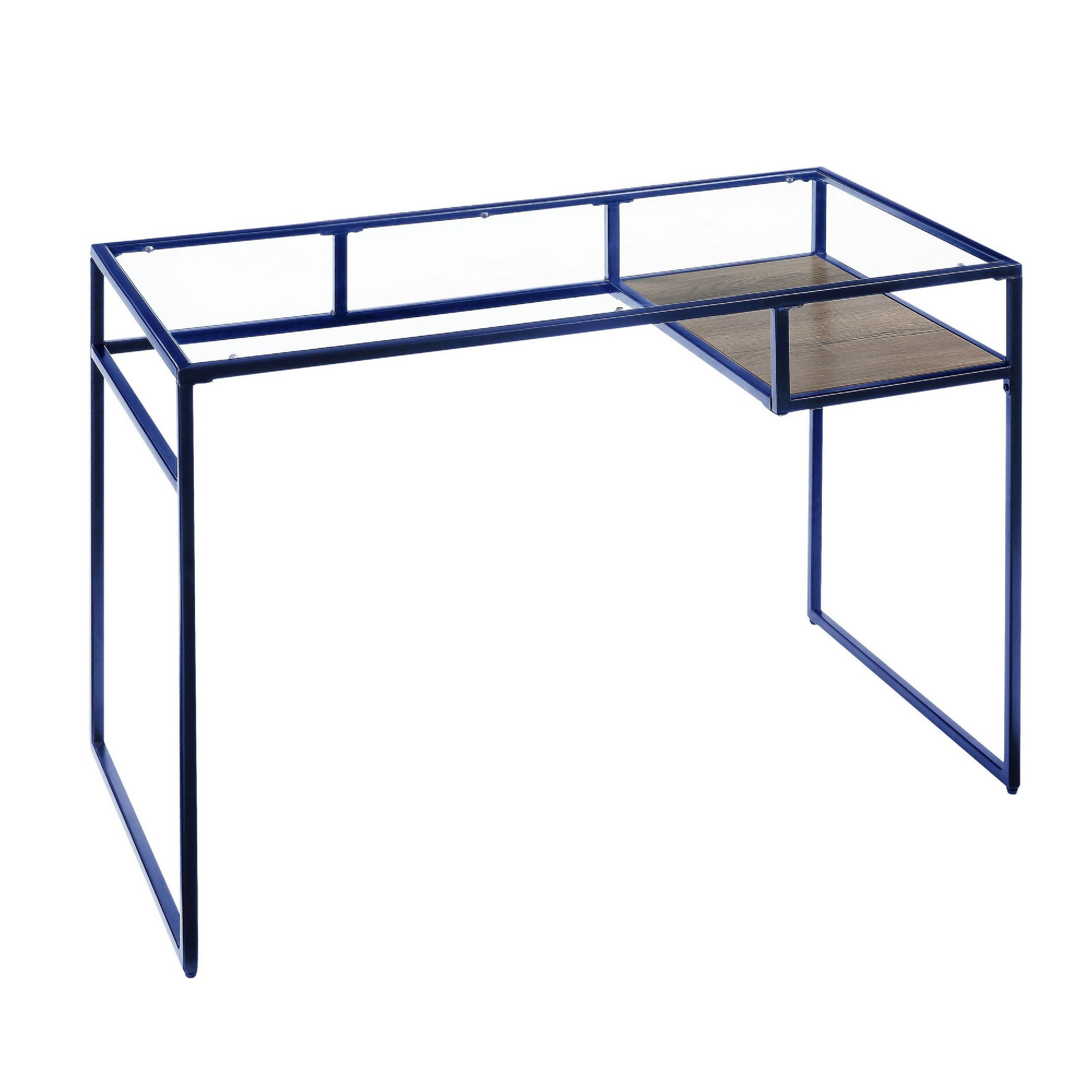 Manhattan Lane - Rectangular Glass Top Desk with Open Compartment and Sled Base - Blue