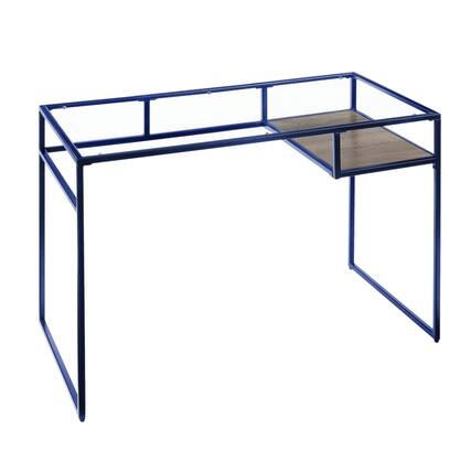 Front. Manhattan Lane - Rectangular Glass Top Desk with Open Compartment and Sled Base, Blue - Blue.
