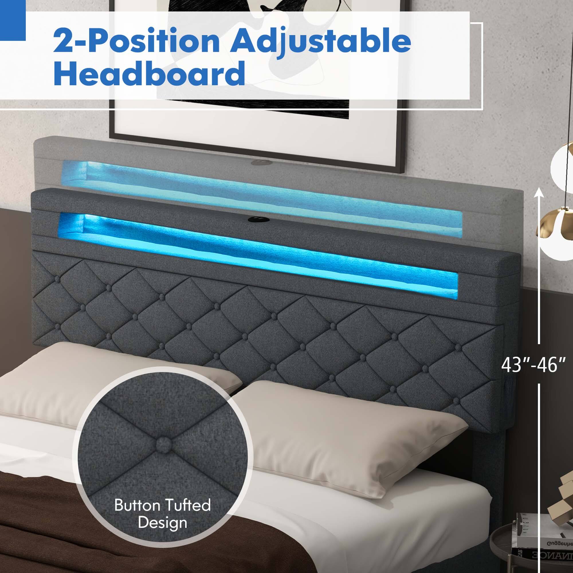 2-Position Adjustable Headboard 43"-46" Button Tufted Design