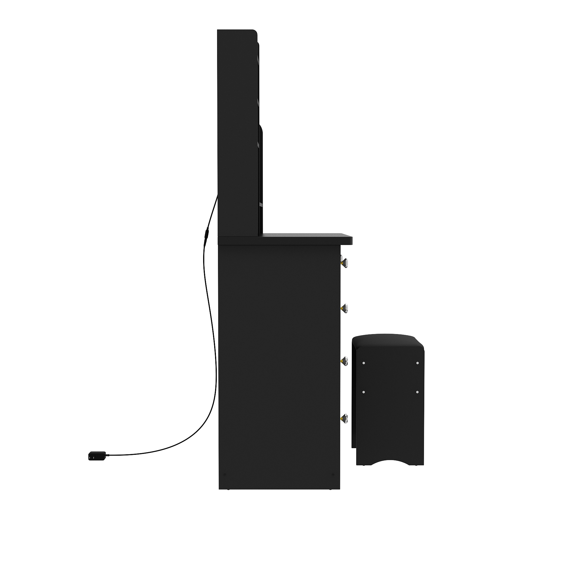 Left. Famapy - Multi-Color LED Vanity Table Set Ultimate Makeup Solution with Smart Storage Dressers - Black.