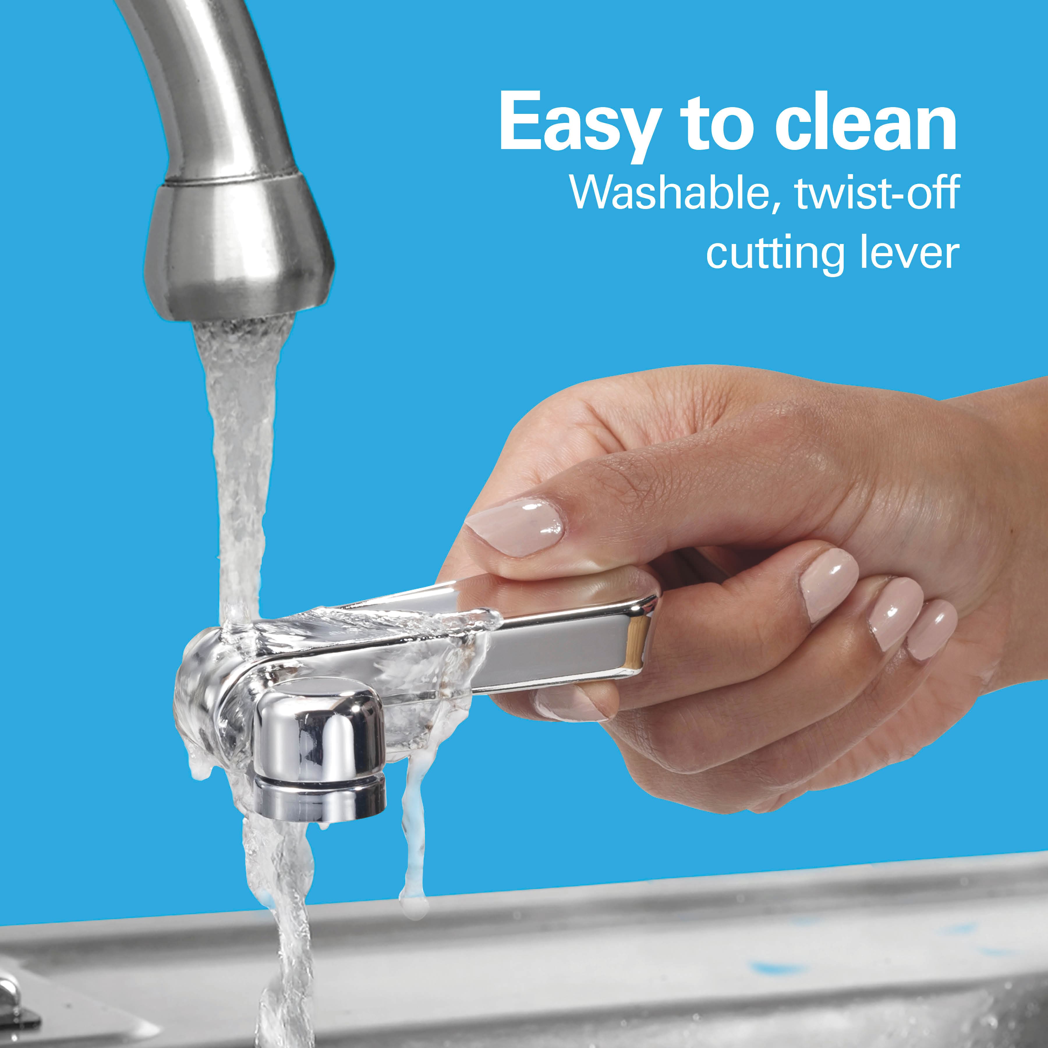 Easy to clean
Washable, twist-off cutting lever