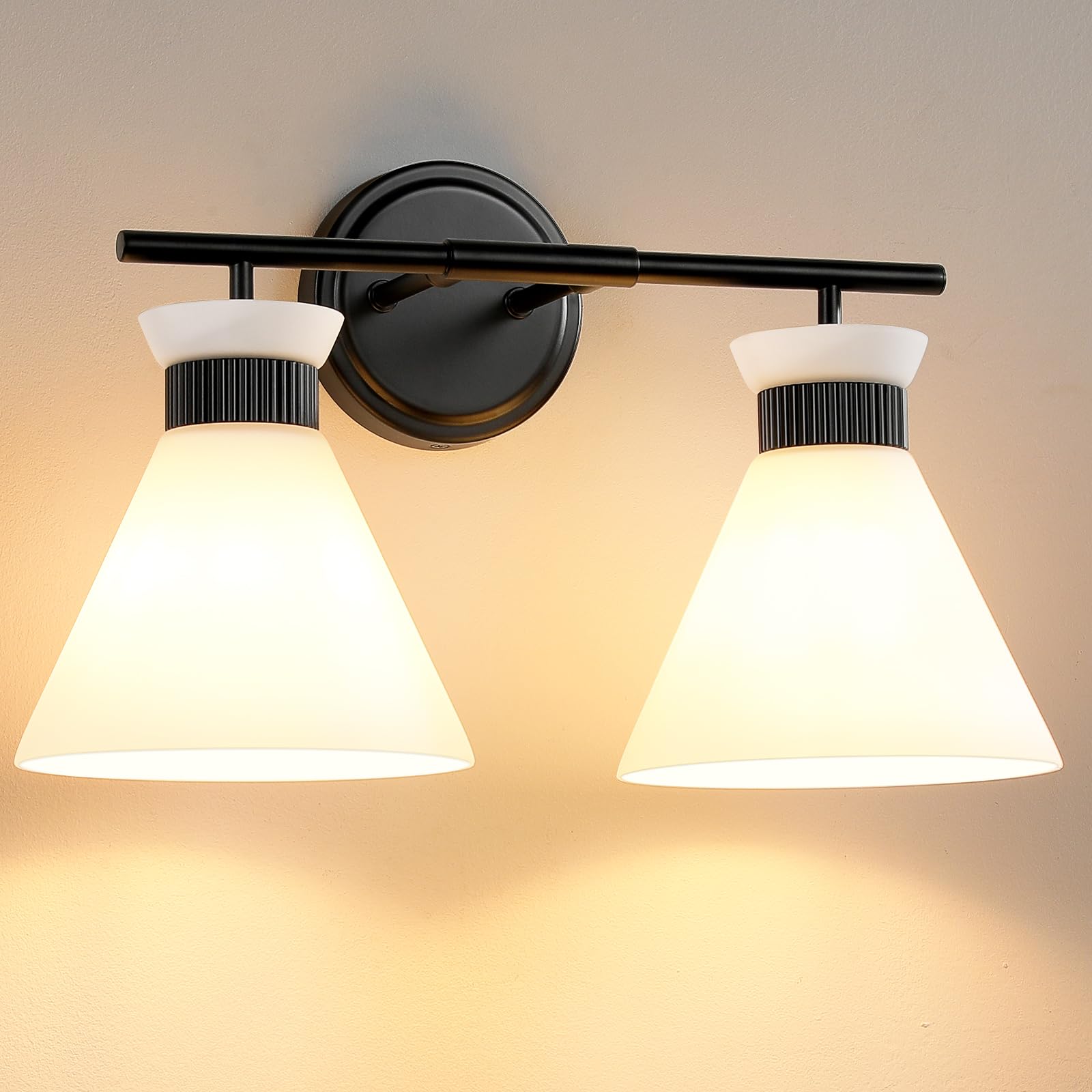 Comfort Essence - Bathroom Vanity Light Fixtures Lighting Fixtures Over Mirror Inch With Milky Frosted Glass s Mid Century Mo - Black 2-Light