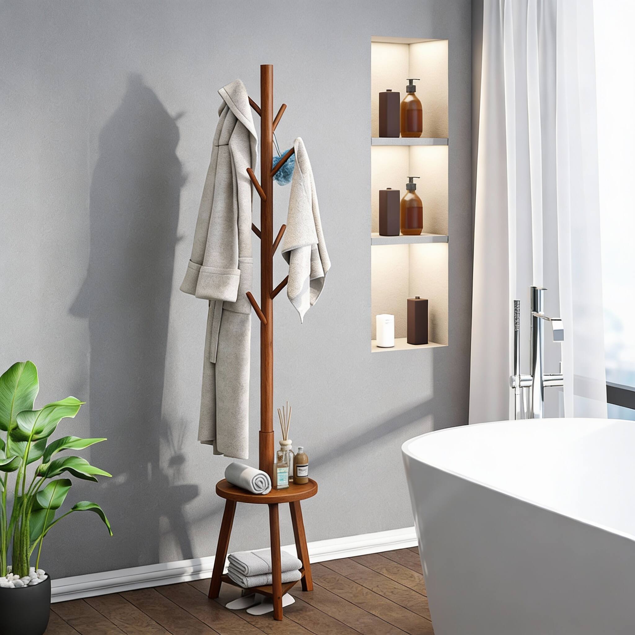 Alt View 3. Frangdom - Freestanding Coat Rack 8 Hooks 2 Shelves Tray 4 Height Settings - NATURE 13.2"D x 13.2"W x 73.2"H.