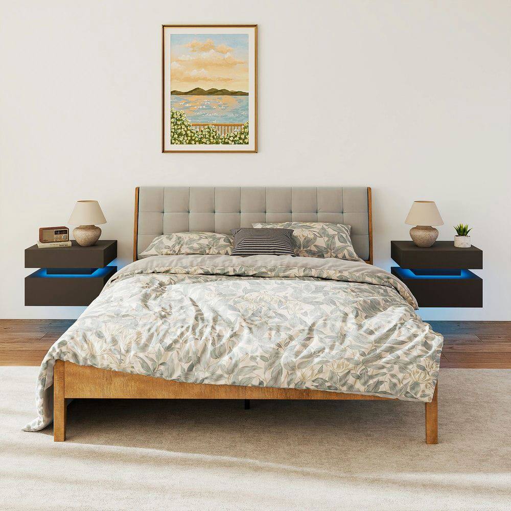 Alt View 7. Kadyn - Wall-Mounted LED Nightstand with 2 Drawers and 3 Light Modes for Bedroom, Black - Black.