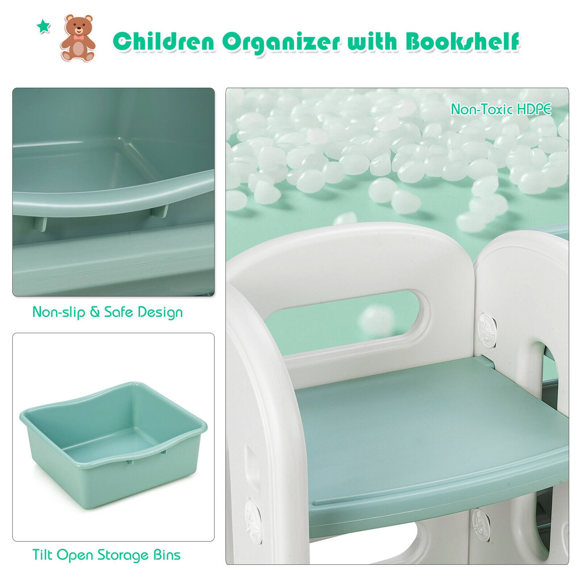 Children Organizer with Bookshelf

- Non-Toxic HDPE
- Non-slip & Safe Design
- Tilt Open Storage Bins
