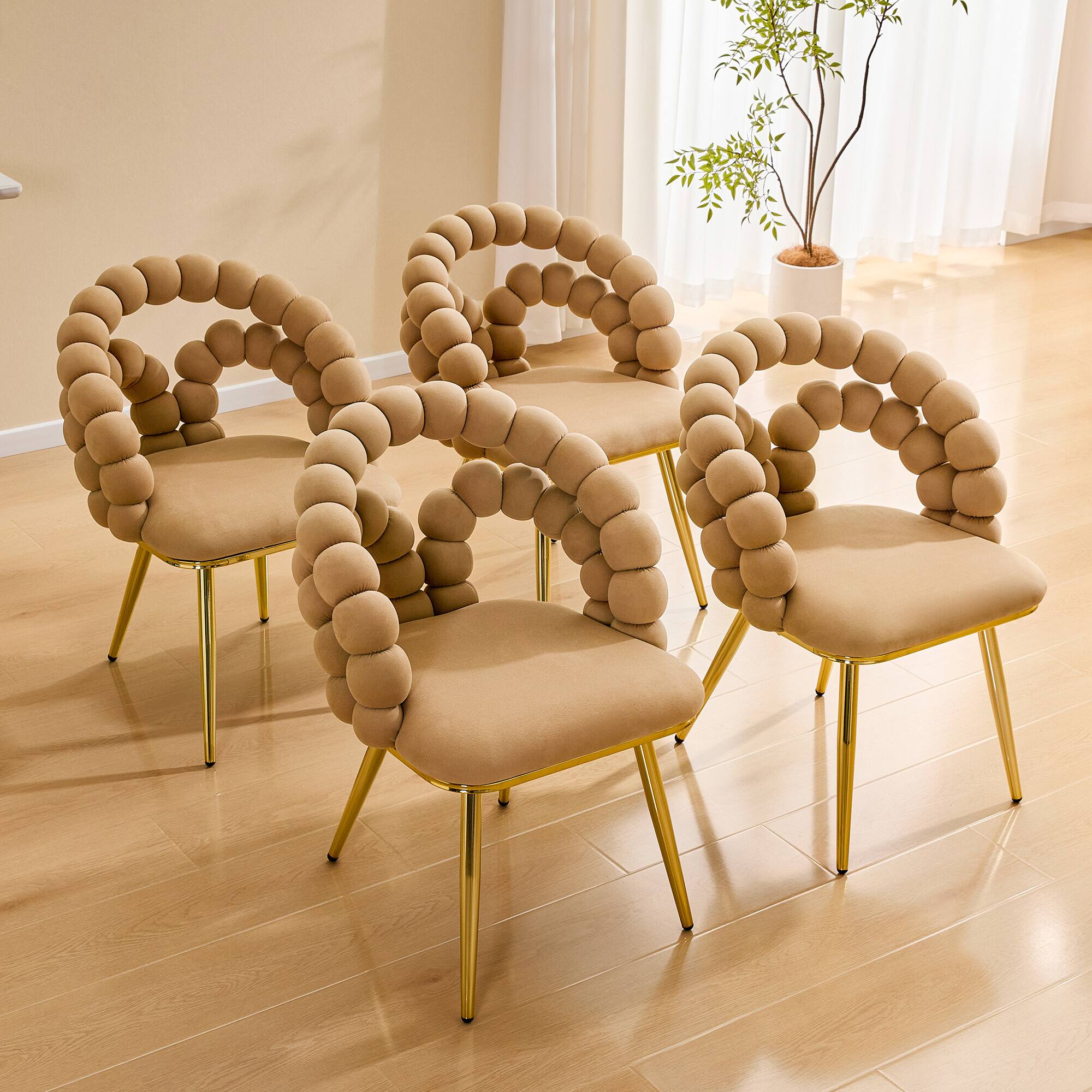 Alt View 1. Loheer - Loheer Velvet Dining Chair Set of 2 Bubble Back Brown Accent Chairs with Gold Metal Legs for Dining Room 1.92 ft - Brown,Gold.