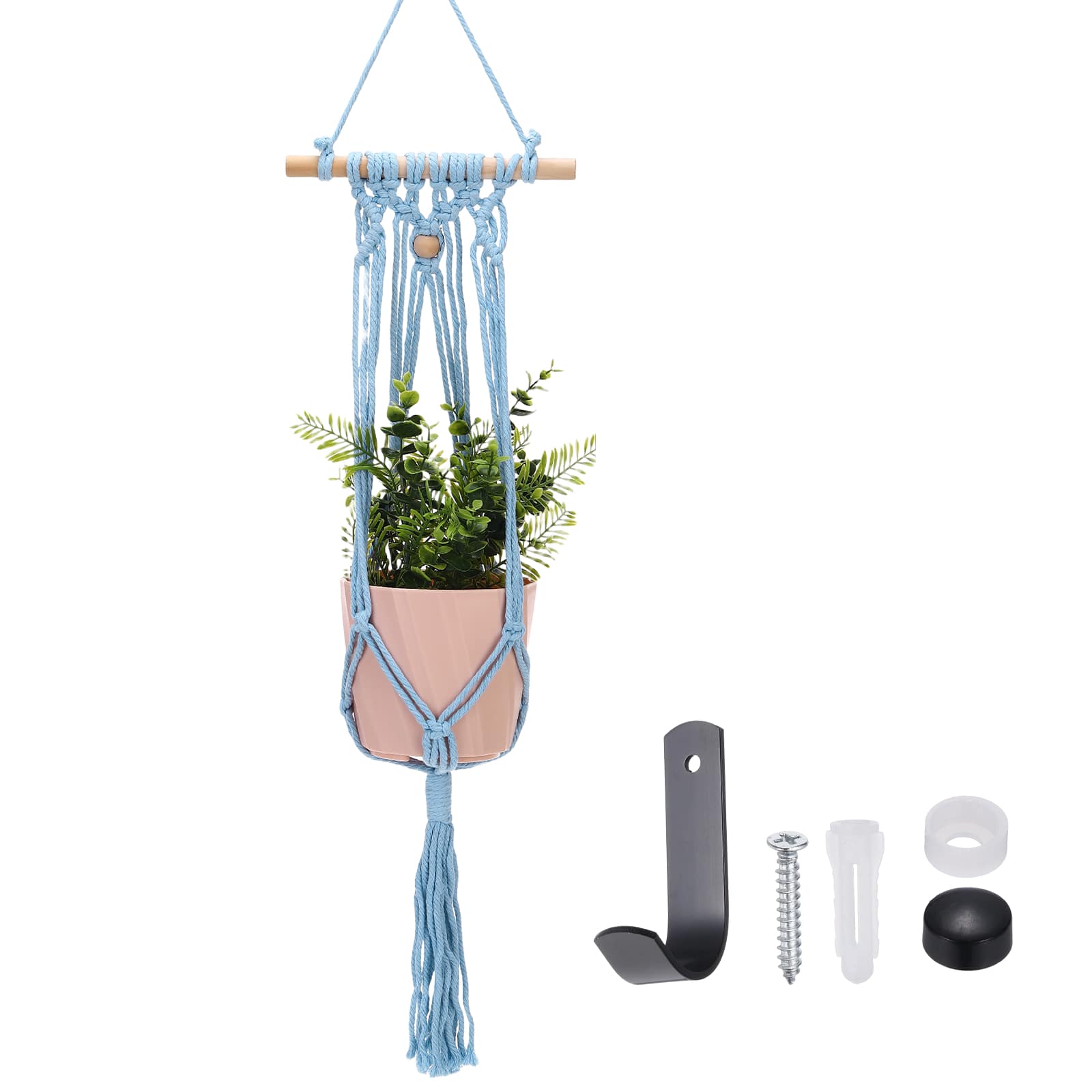 Unique Bargains - Macrame Plant Hanger, 34 Inch Hanging Planter w/ Hook Tassels Decorative Crochet Cotton Rope for Home Decor - Blue price history on PriceWatchPro