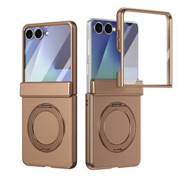 Dteck - For Samsung Galaxy Z Flip 7 Rugged Case With Screen Protector, Shockproof Magnetic Ring Stand Hinge Protection Cover - Gold