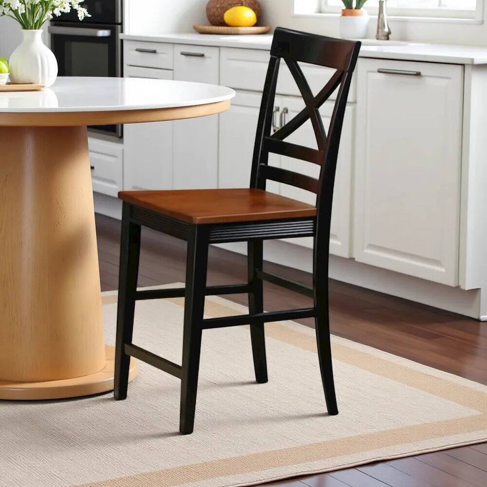 Alt View 1. FurniFact - Elegant Wooden Counter Height Chairs with X-Back - Black & Cherry.