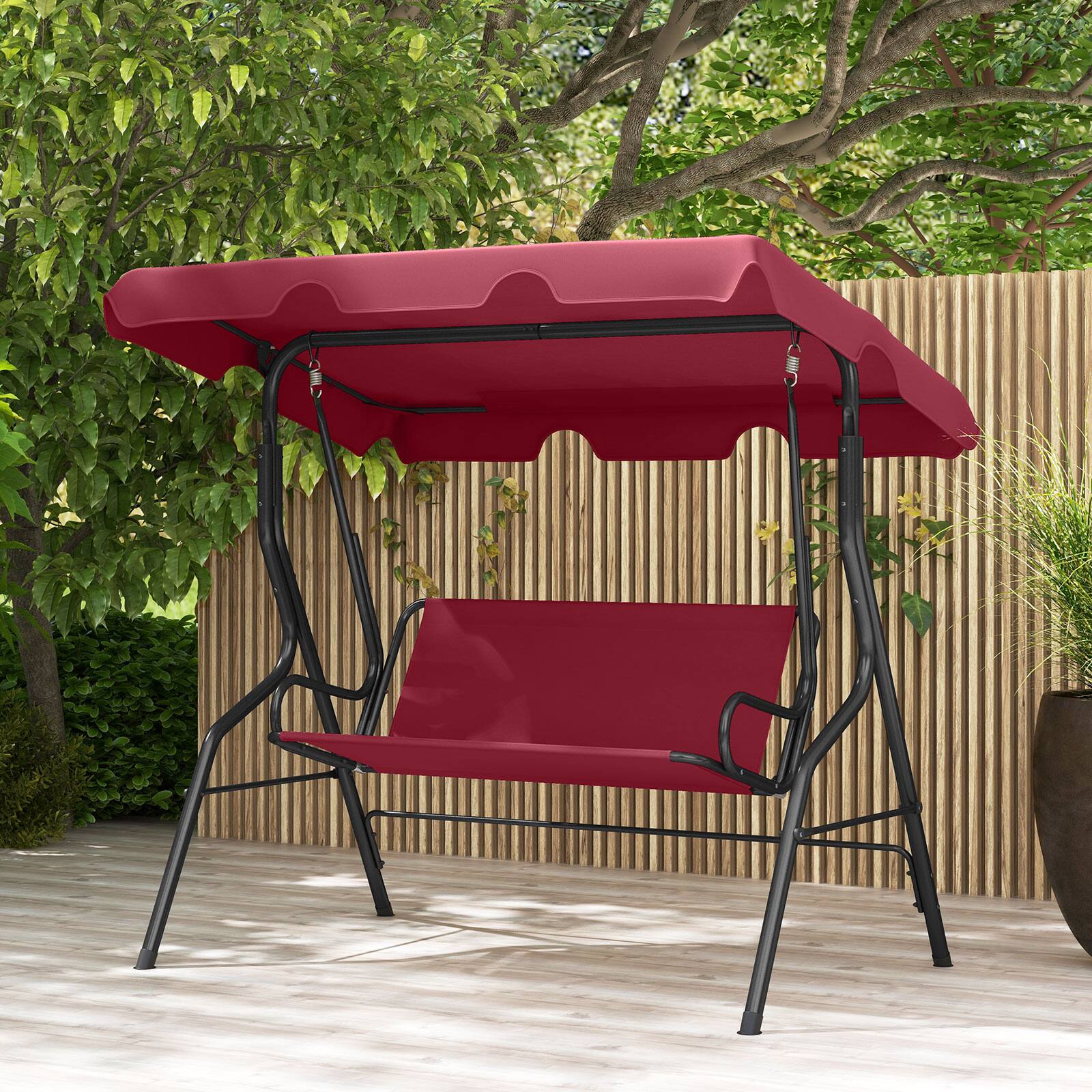 Alt View 3. Gymax - Gymax 3-Person Outdoor Patio Swing Chair w/ Adjustable Canopy & Removable Cushion - Red.
