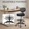 KERDOM - Height Adjustable Drafting Chair with Footrest Removable Back, PU Leather Swivel Stool with Wheels for Office, Salon - Black