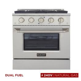 Kucht - 30" Dual Fuel Range for NG, 4.2 cu. ft., SS/Silver Door, Sealed Burners, Convection Oven - Stainless Steel
