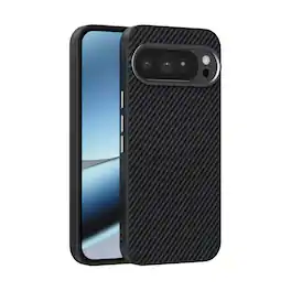 Dteck - Carbon Fiber Texture Magnetic Case for Google Pixel 10 Pro XL, Shockproof Slim Protective Cover with Metal Camera Ring - Black