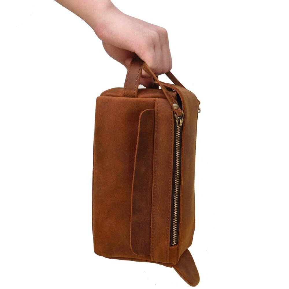 Alt View 4. Steel Horse Leather - Dado Leather Dopp Kit | Handmade Leather Toiletry Bag - Brown.