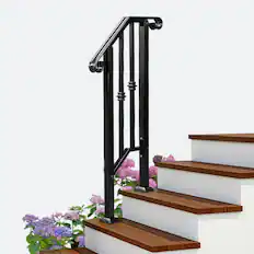 Front. Winado - 1-Step Handrails Transitional Crimping Handrail w/ Pagoda Decoration Stair Rails for Concrete Step Indoor Outdoor Garden - Black.