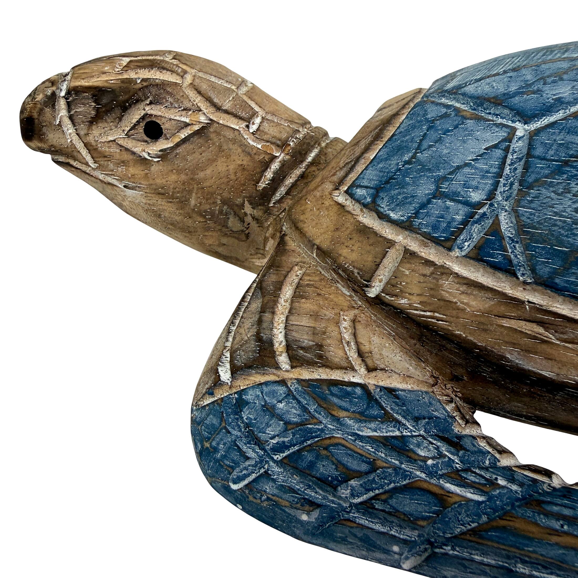 Alt View 10. Things2Die4 - Sea Turtle Statue Hand Carved Wood Blue Coastal Decor 12in Tabletop Art - Blue.