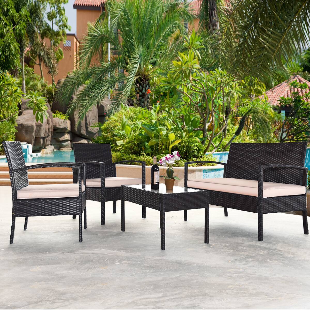 Alt View 2. Costway - Costway 8PCS Patio Rattan Conversation Furniture Set Cushioned Seat Glass Table - Multicolor.