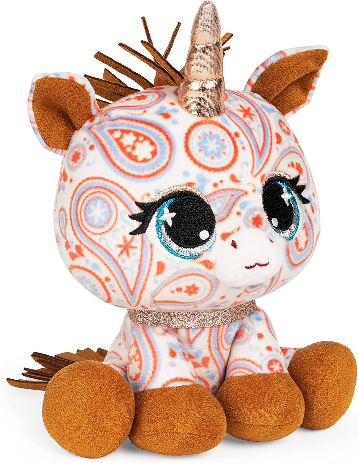 Left. Gund - GUND Sally Mustang Unicorn Designer Plush, 6" Fashion Stuffed Animal with Paisley Pattern & Glitter Collar, Ages 3+ - Multicolour.