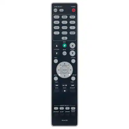 ZONE SELECT
MAN ZONE2
CBL/SAT
MEDIA PLAYER
GAME
AUX
PHONO
TV AUDIO
USB
BLUETOOTH
POWER
CH/PAGE
MUTE
VOLUME
OPTION
ENTER
SETUP
TUNE-
BAND
TUNE+
MODE
MEMORY
SMART SELECT
1 2 3 4
SPEAKER
SLEEP
DIMMER
SOUND MODE
RC0415H