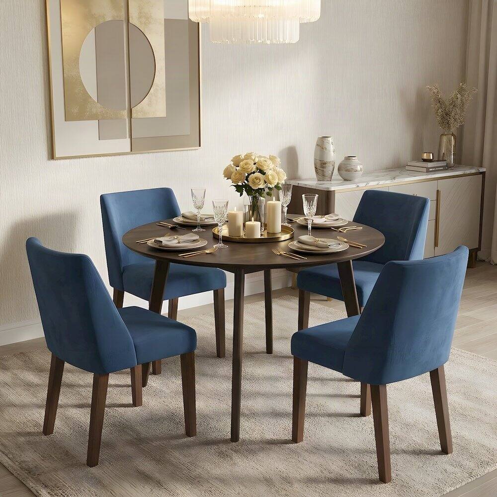 Alt View 1. Starlight Canyon Home - Elegant Round Dining Room Table and Chairs Set for 4 – Blue/Brown - Blue/Brown.