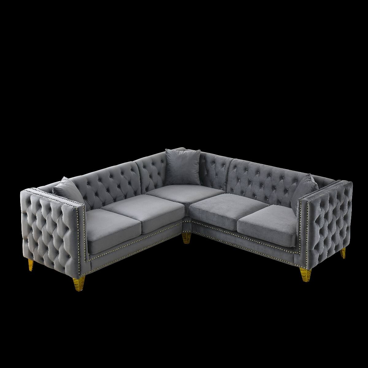 Alt View 8. Ropilly - Ropilly Velvet Corner Sofa L Shaped Sectional Couch Gray 5 Seat Chesterfield Style for Living Room Apartment - Gray.