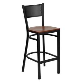 Flash Furniture - HERCULES Series Black Grid Back Metal Restaurant Barstool - Cherry Wood Seat - Red