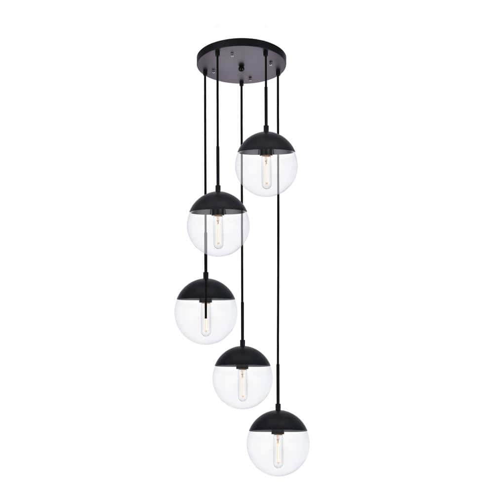 Living District - Eclipse 5 Lights Black Pendant With Clear Glass - Black And Clear price history on PriceWatchPro
