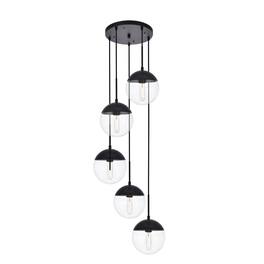 Living District - Eclipse 5 Lights Black Pendant With Clear Glass - Black And Clear