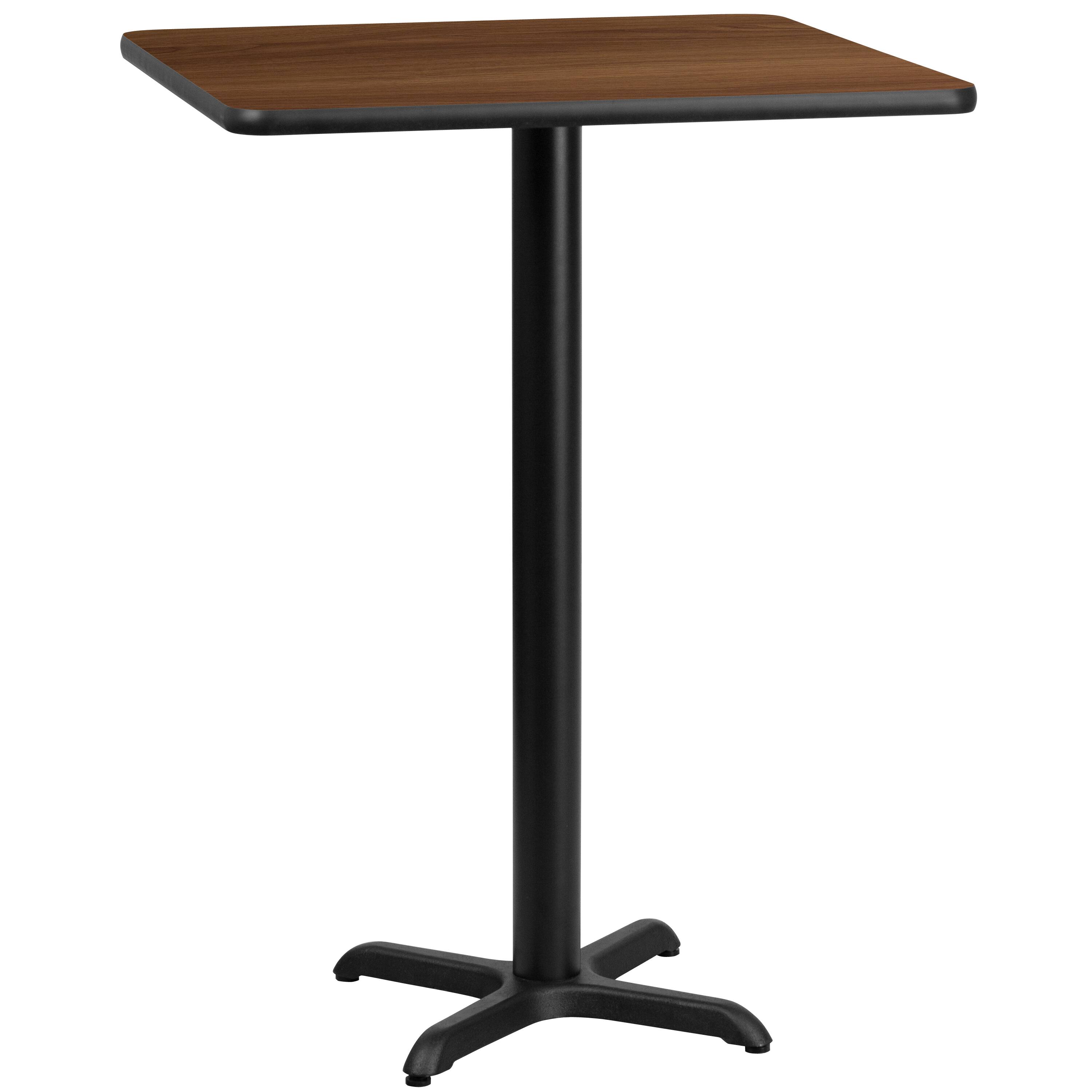 Front. Emma + Oliver - 30" Square Laminate Table Top with 22"x22" Bar Height Table Base - Walnut.