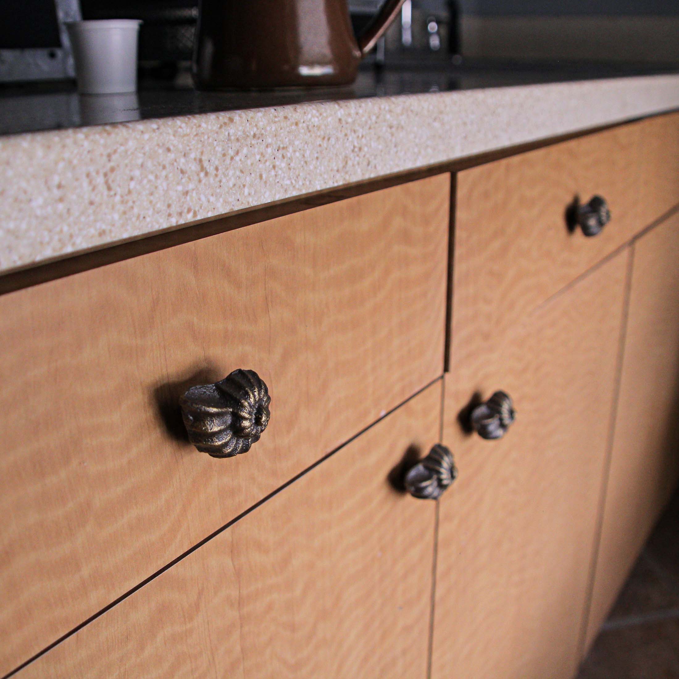 Alt View 4. Zeckos - Bronze Cast Iron Nautilus Shell Drawer Pull Decorative Cabinet Knobs Set of 6 - Bronze.