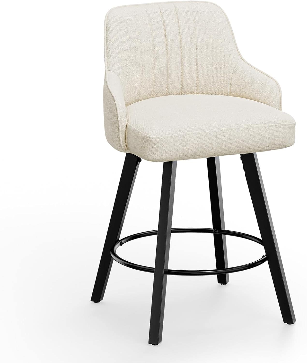 Winado - 26" H Swivel Barstools Counter Height Bar Stool Modern Counter Stool with Back Kitchen High Chairs Solid Wood Legs - Beige Fabric-Set of 1